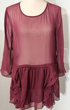 NEW Theory Wine Burgundy Rinoda Chiffon Silk Ruffle Blouse Top Size M NWT $235